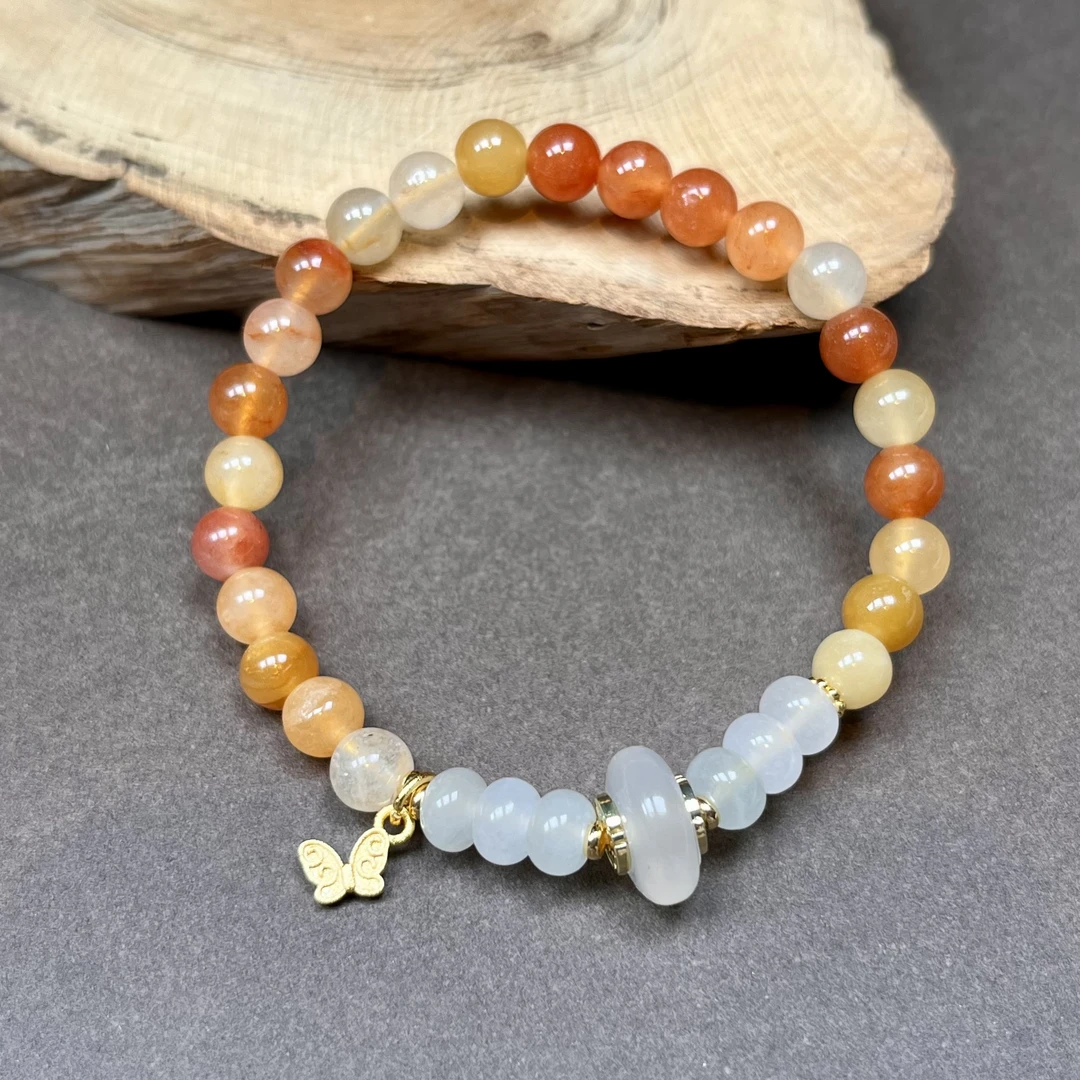 单圈精美金丝玉手链彩色隔珠蝴蝶吊坠气质简约多样性发一-5766