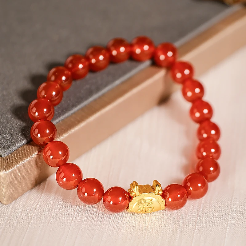 轻奢新年红玛瑙百搭饺子龙手链 多样性发一-5176