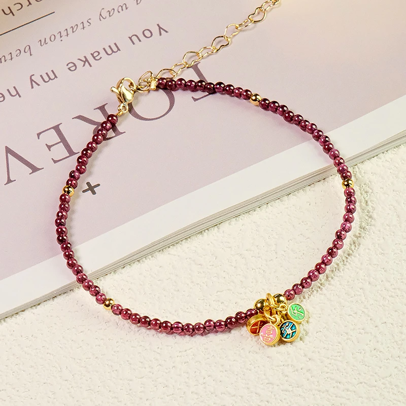 精美轻奢气质时尚百搭紫牙乌石榴石平安喜乐脚链 多样性发一-9007