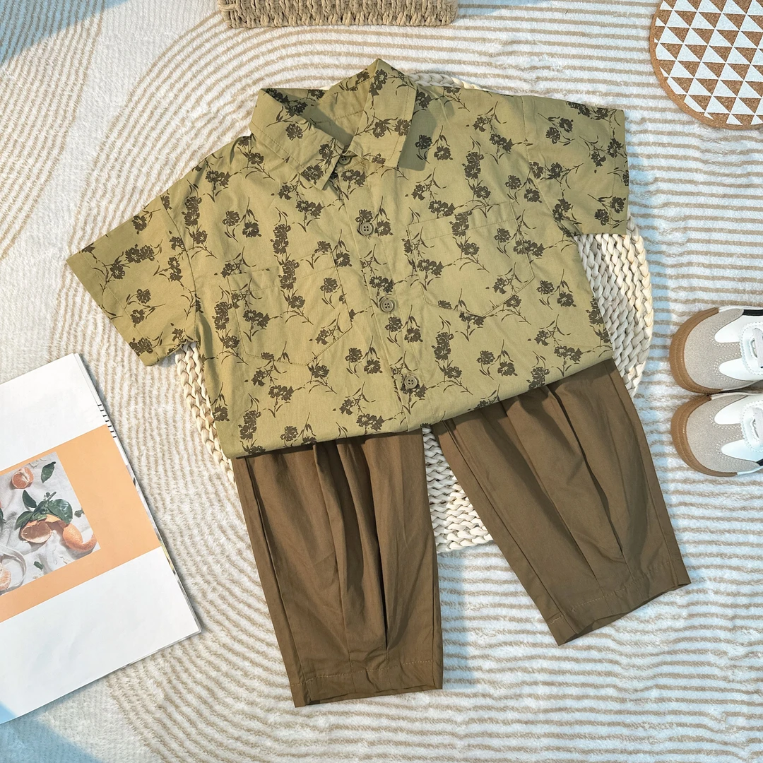 【XT0202】2024儿童春季新款中性风韩版休闲时尚印花衬衫