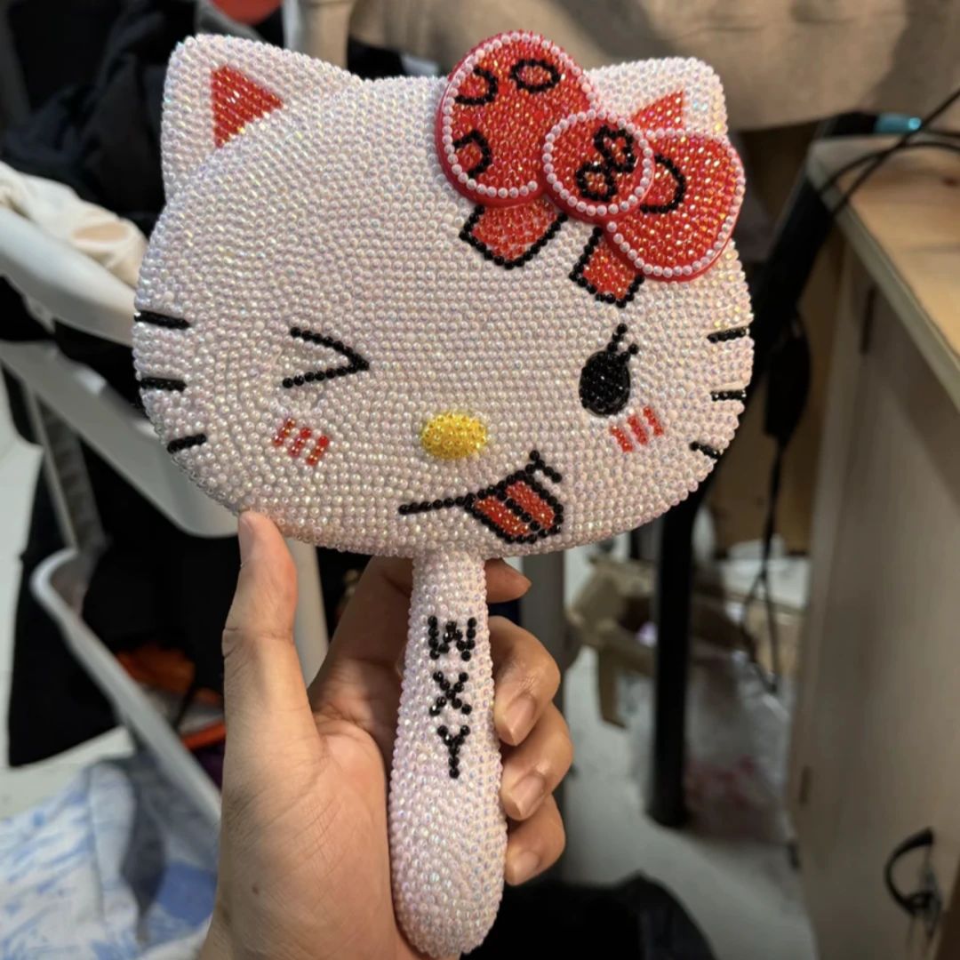 hellokitty满钻镜子手持化妆镜diy手工贴钻学生钻石镜送闺蜜礼物
