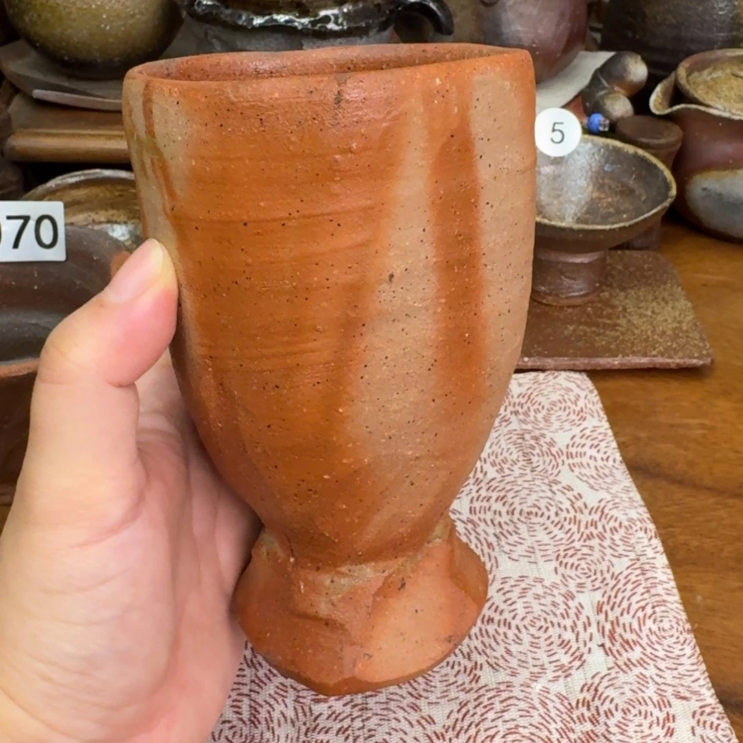 开播福利 备前烧 末石泰节 大号绯襷高脚杯