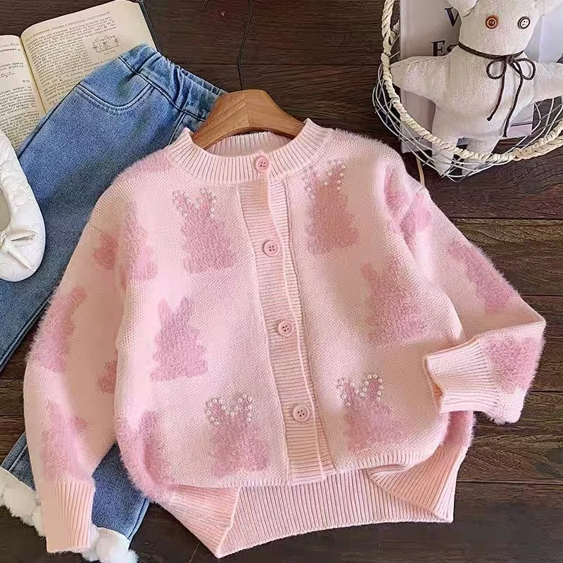 622WT-珍珠兔子开衫毛衣