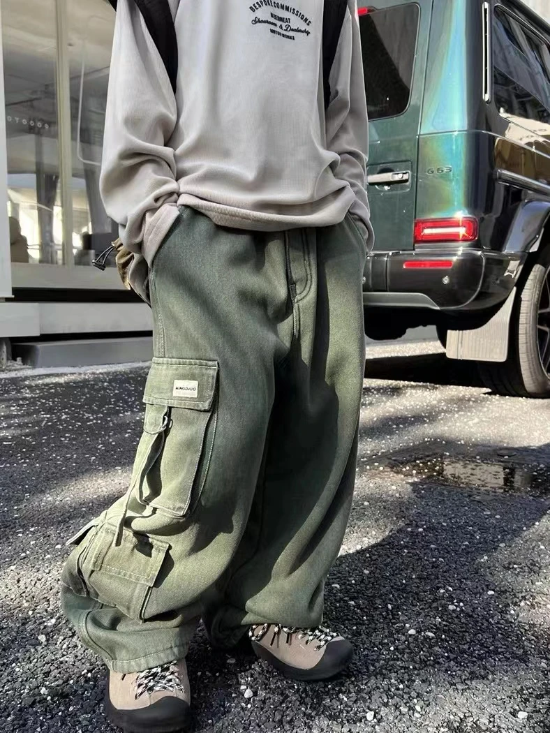 M23187-潮童带子牛仔工装裤
