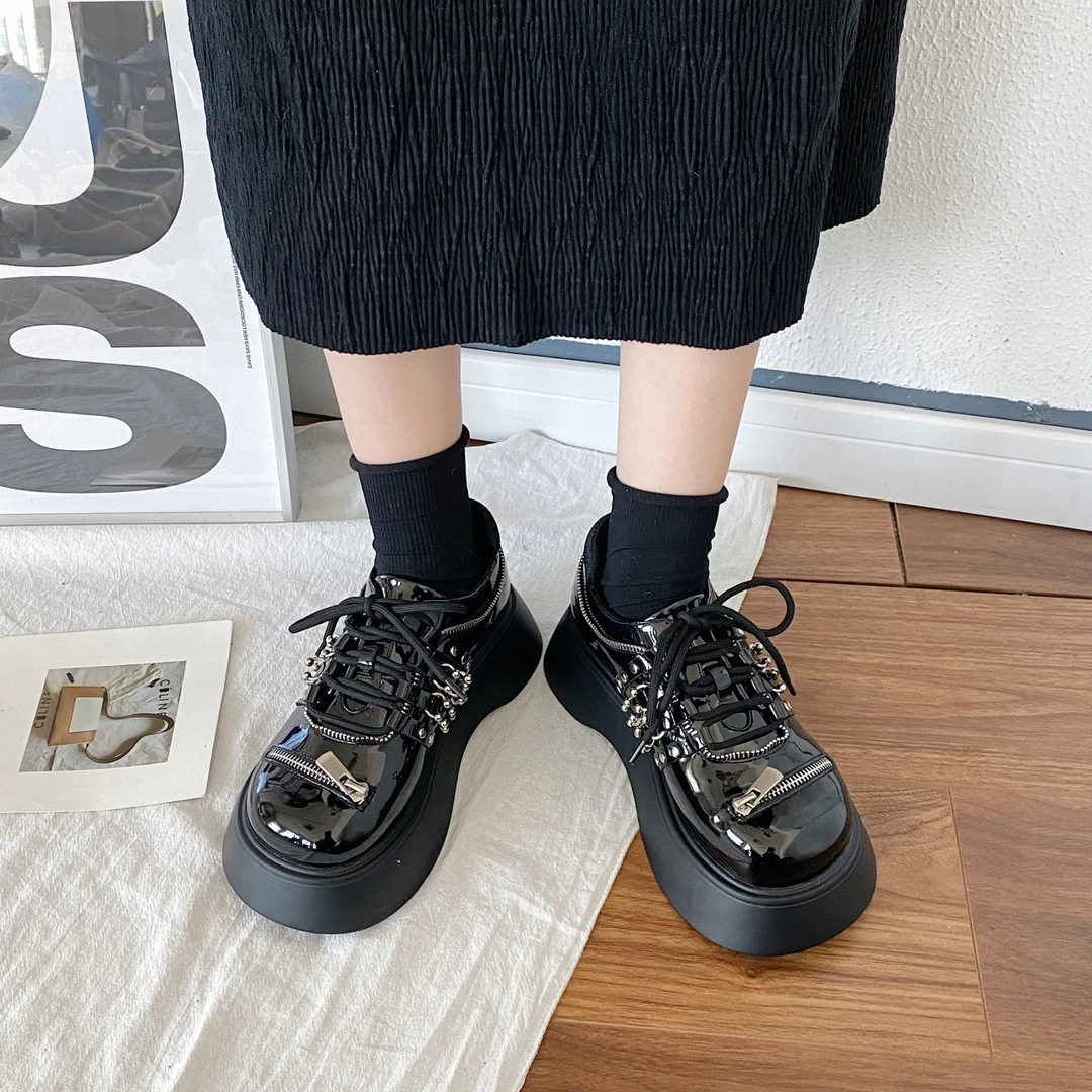 英伦风小皮鞋女小众设计感2023新款百搭秋季厚底大头法式玛丽珍鞋