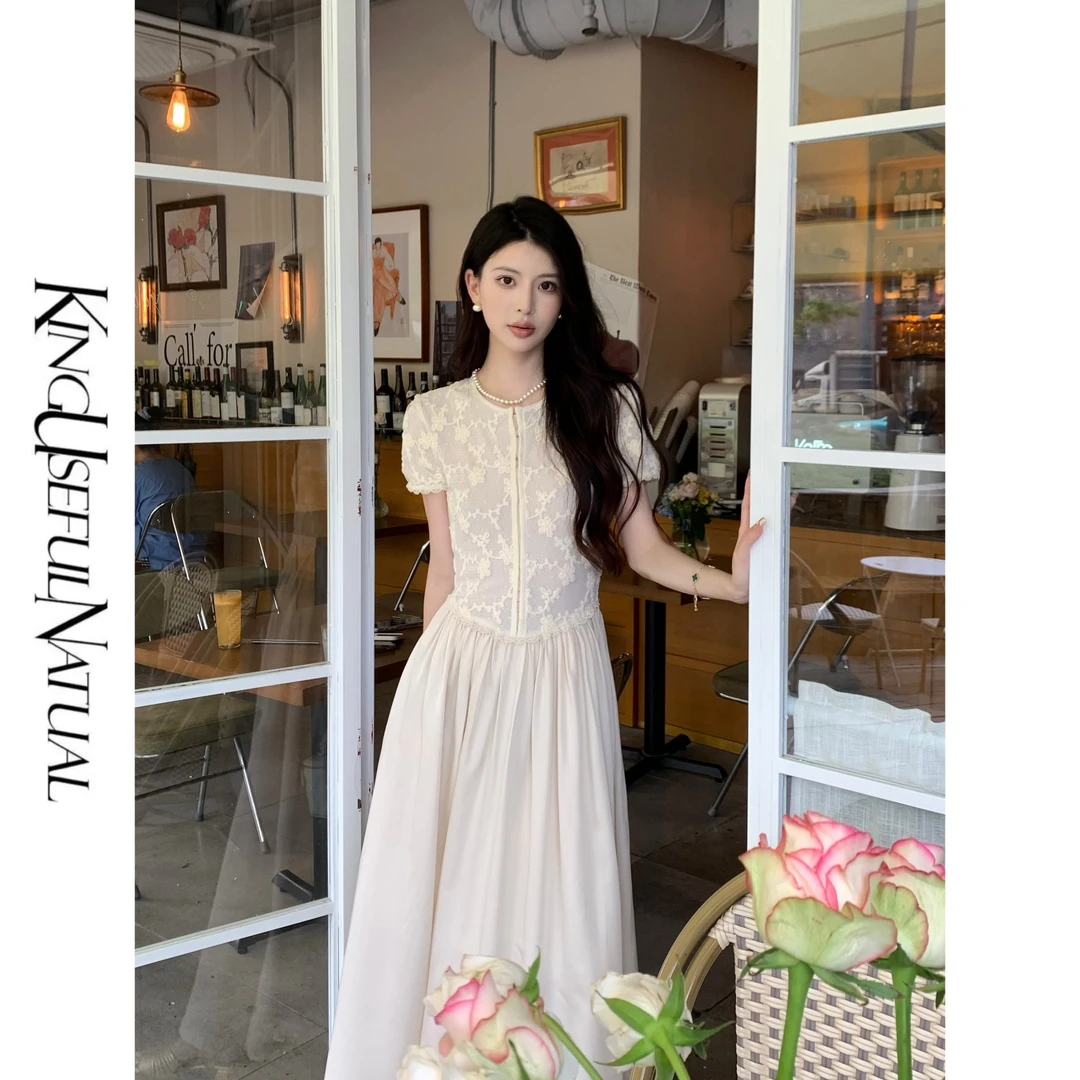 KUN【浮世独白】大气新中式  立体蕾丝雕花盘绣拼接连衣裙