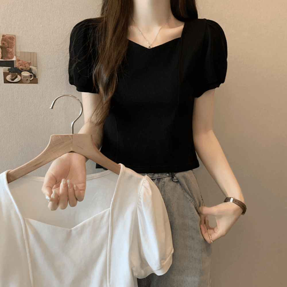 小个子必入！夏季新款大码女装韩系百搭大V领短款弹力短袖T恤显瘦