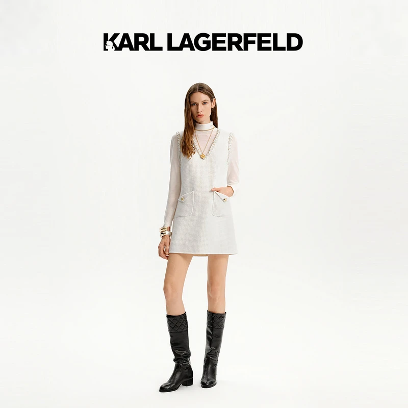 KARL LAGERFELD卡尔拉格斐24秋新V领连衣裙老佛爷K26E1323