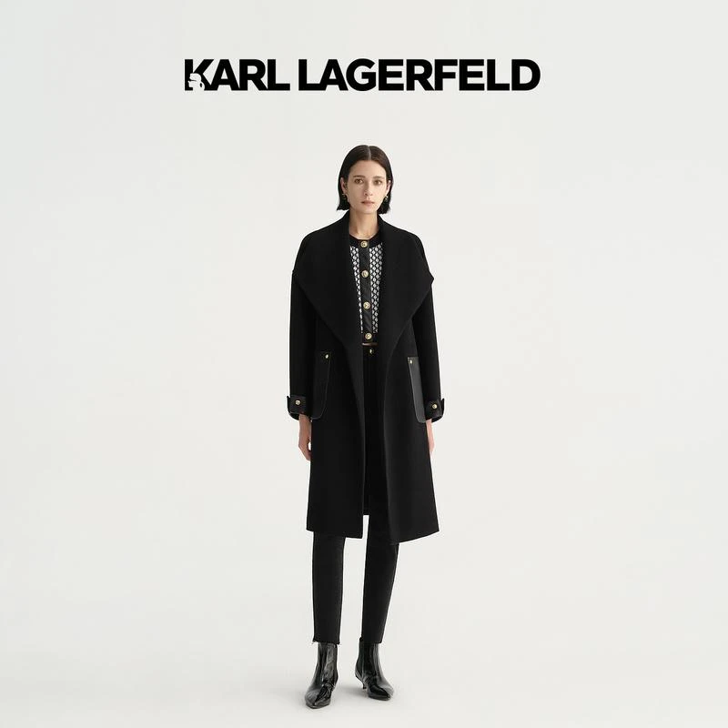 【官方】KARL LAGERFELD卡尔拉格斐秋季新款拼带长款大衣E37W1505