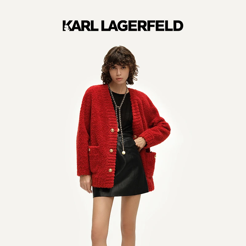 【晨粉专享价】KARL LAGERFELD秋冬红色双袋小香风外套K27E1502