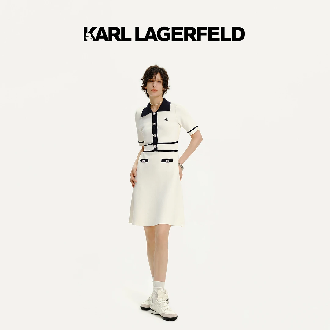 【官方】KARL LAGERFELD卡尔拉格斐24春撞色提花针织连衣裙E41W1329