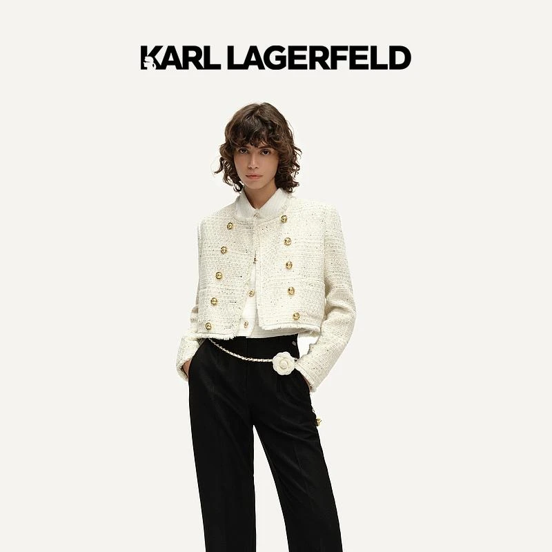KARL LAGERFELD卡尔拉格斐春花呢双排扣小香风外套E41W1501