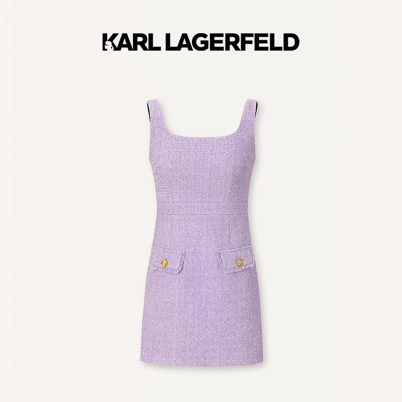 KARL LAGERFELD卡尔拉格斐秋冬新款紫色花呢背心裙老佛爷E41W1301