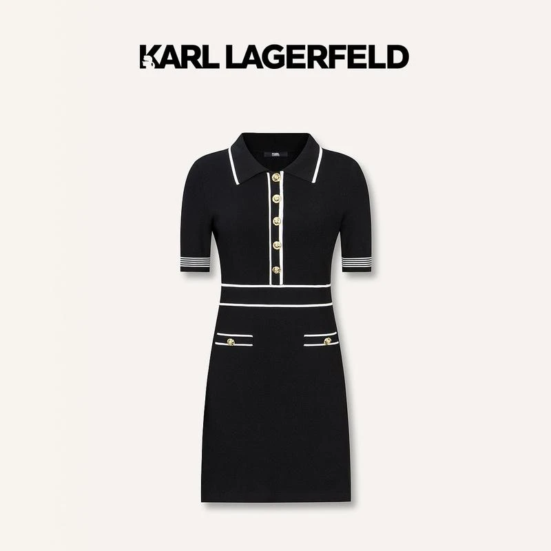 【官方】KARL LAGERFELD卡尔拉格斐2024春撞色边收腰连衣裙E42W1345