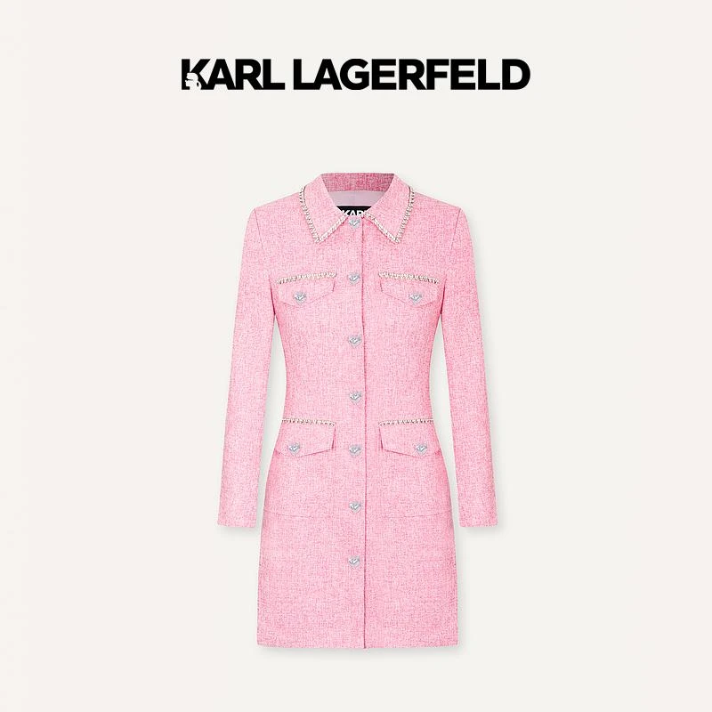 【Nanaco专属】KARLLAGERFELD春花呢撞色小香风连衣裙E41W1312