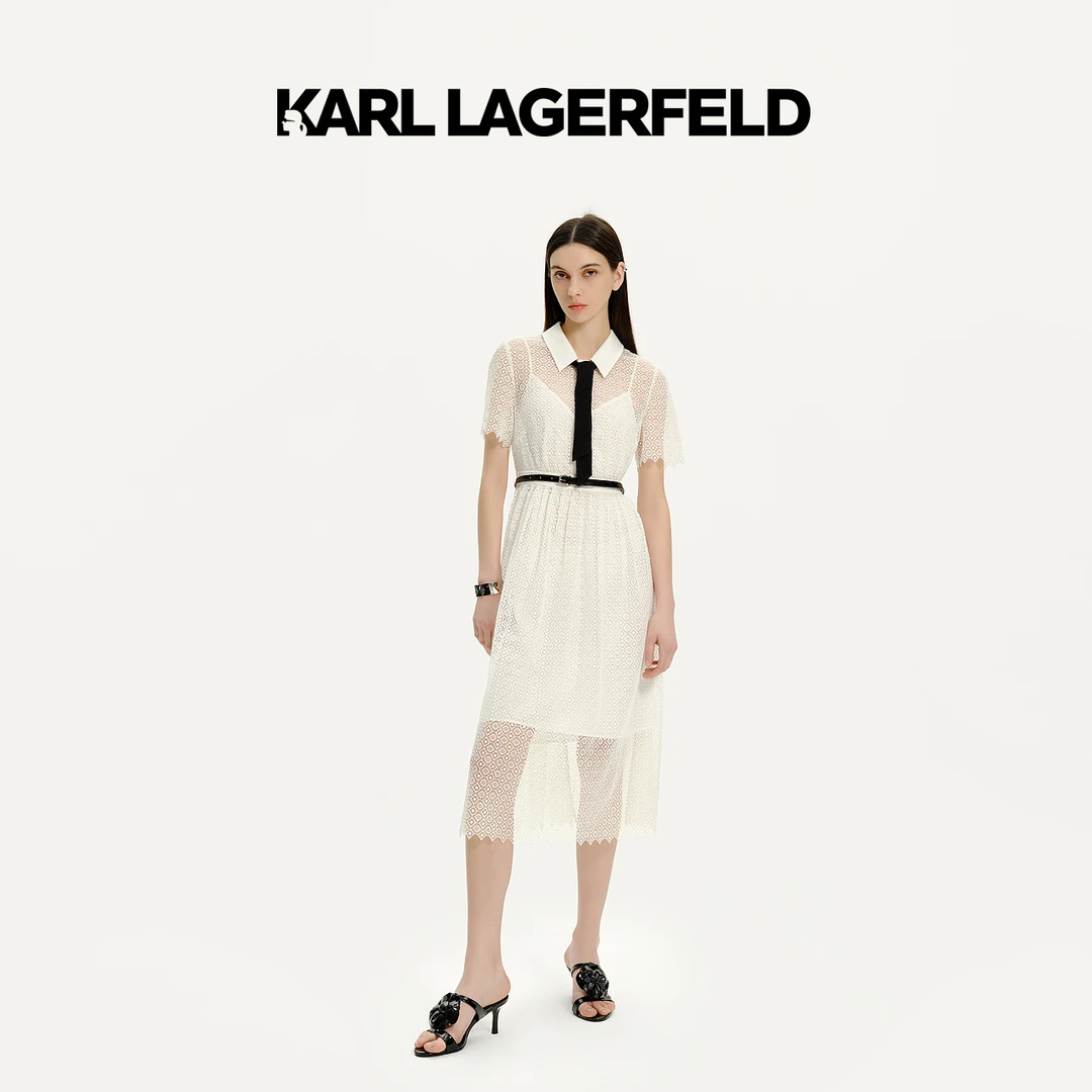 【粉丝专享】KARLLAGERFELD夏蕾丝长款收腰连衣裙E42W1359