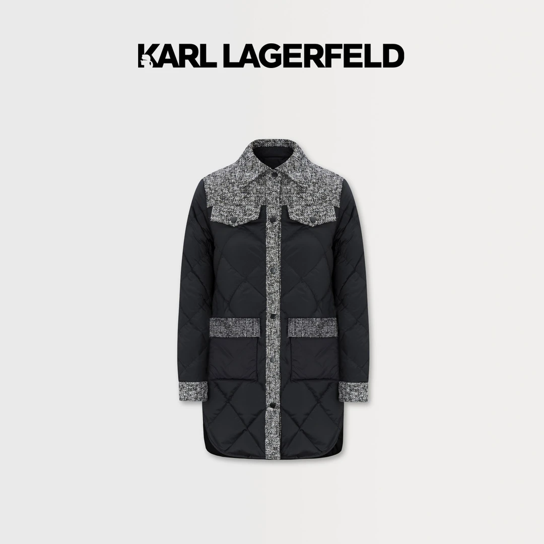 【晨粉专享价】KARL LAGERFELD卡尔拉格斐拼接绗缝羽绒外套E37W1576