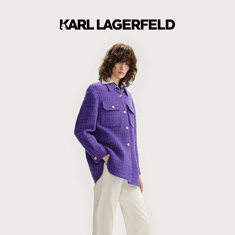 KARL LAGERFELD卡尔拉格斐23秋中长款粗花呢外套老佛爷236L1411
