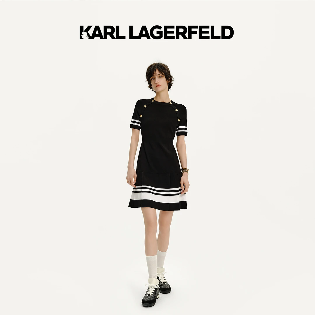 【官方】KARL LAGERFELD卡尔拉格斐25款黑白撞色连衣裙E42W1348