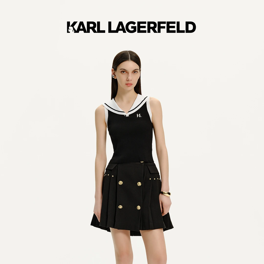 【若谷专属】KARLLAGERFELD黑白撞色海军领针织套头衫E42W2035