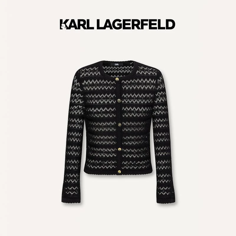 【官方】KARL LAGERFELD卡尔拉格斐黑色蕾丝针织开衫老佛爷E42W2056