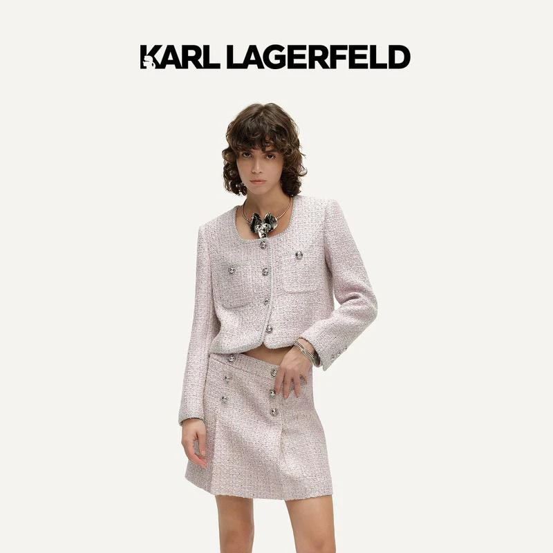 【晨粉专享价】KARL LAGERFELD卡尔拉格斐花呢小香风外套E41W1514