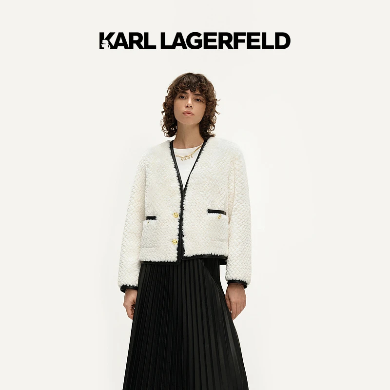 【官方】KARL LAGERFELD卡尔拉格斐秋冬新款白色双袋毛外套E37W15B8