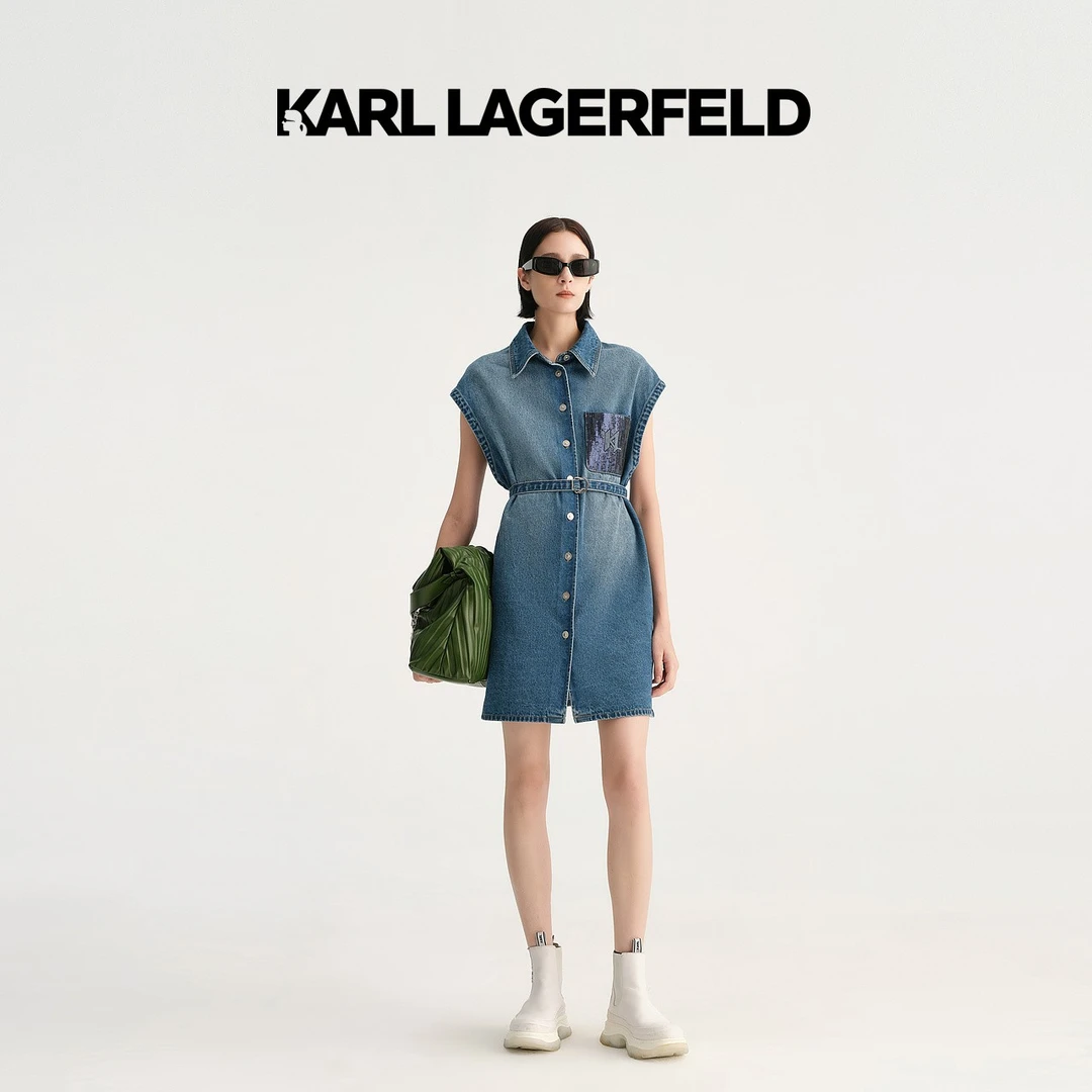 【官方】KARL LAGERFELD卡尔拉格斐KL标志牛仔连衣裙231L1347