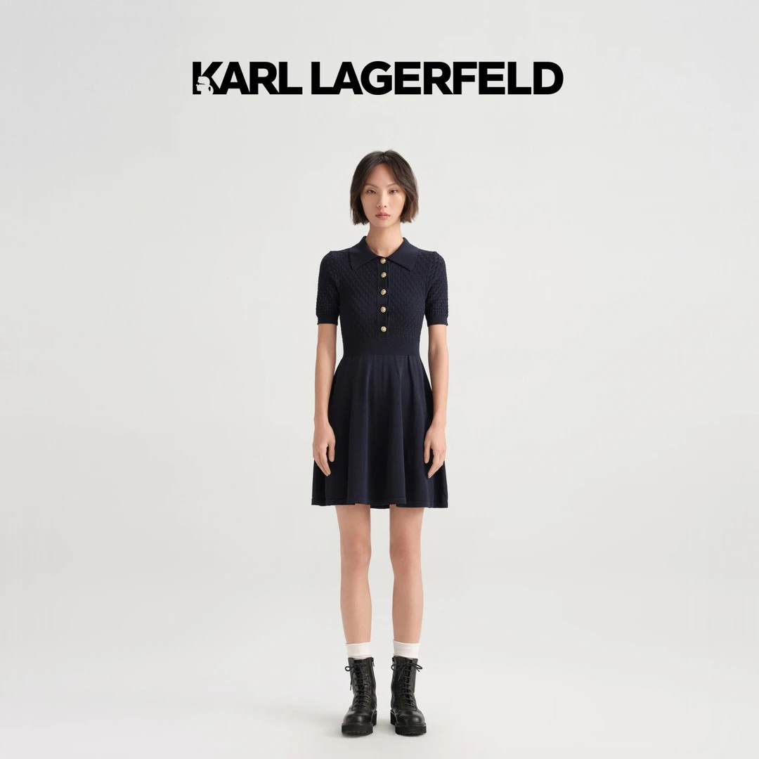 【官方】KARL LAGERFELD卡尔拉格斐新显瘦针织连衣裙老佛爷E32L2025