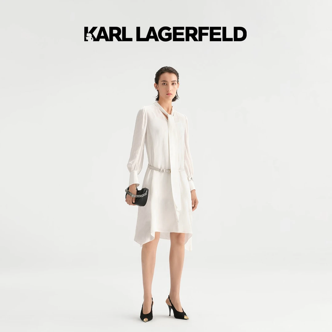 【晨粉专享价】KARLLAGERFELD早秋V领衬衫连衣裙236L1352