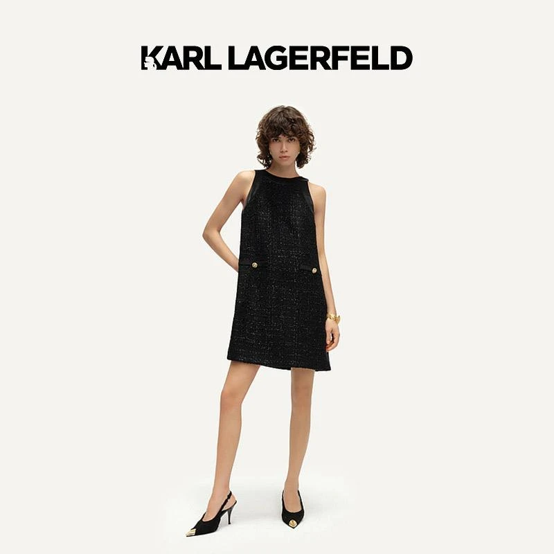【官方】KARL LAGERFELD卡尔拉格斐花呢小香风连衣裙老佛爷241E1340