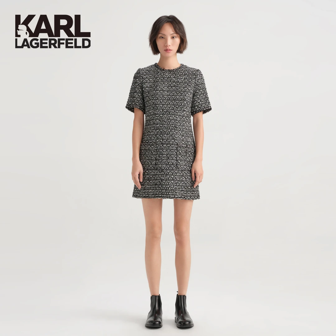 【官方】KARL LAGERFELD卡尔拉格斐花呢时尚短袖连衣裙E27L15C6