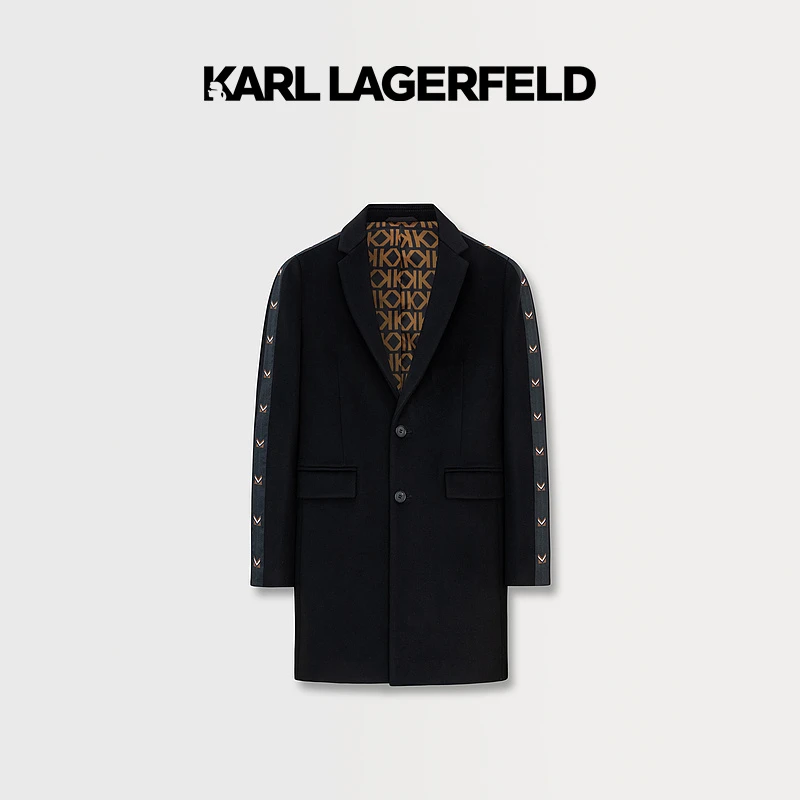 【官方男装】KARL LAGERFELD卡尔拉格斐=黑色毛呢大衣1K1980706002