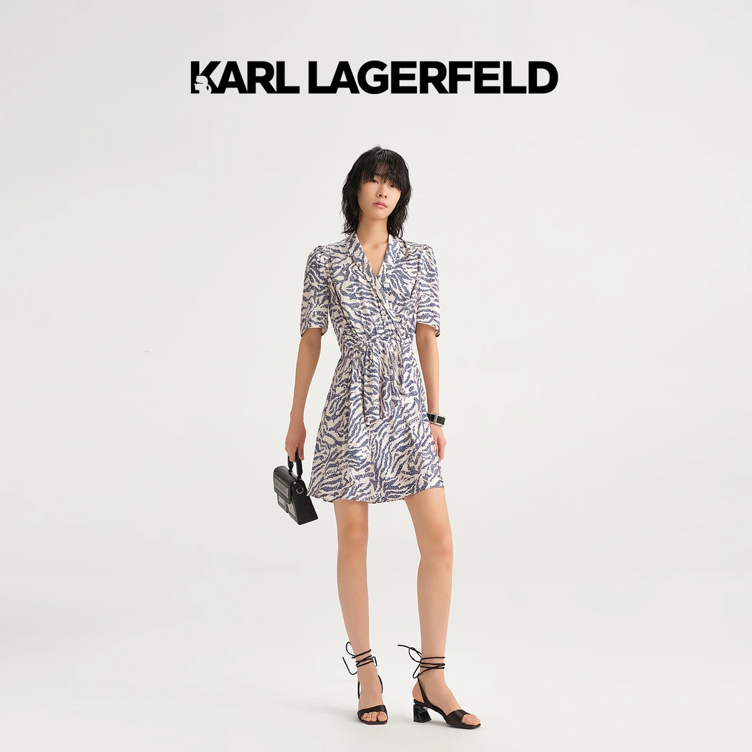 KARL LAGERFELD卡尔拉格斐2023斑马纹收腰连衣裙老佛爷E33L1323