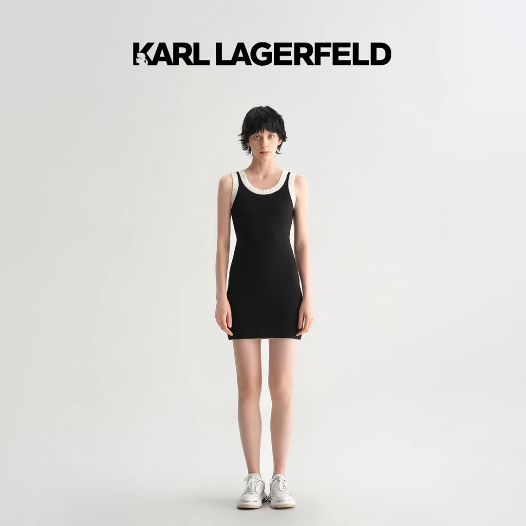 【官方】KARL LAGERFELD2023夏秋无袖气质女士连衣裙老佛爷231L1322