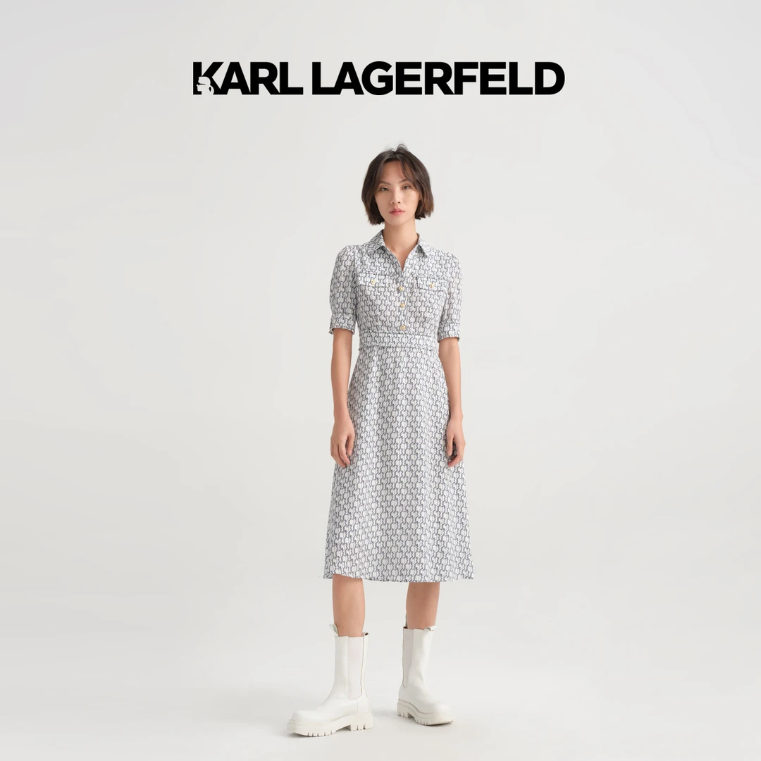 【搭搭专属】KARLLAGERFELD夏款拼色收腰连衣裙老佛爷E33L1326