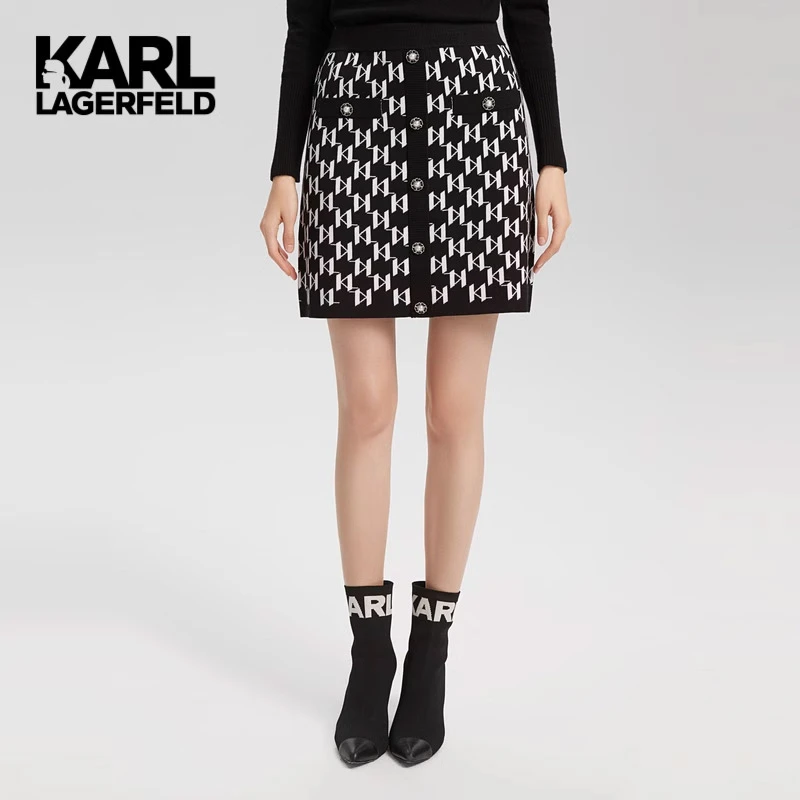 【官方】KARL LAGERFELD2022秋新款提花针织短裙老佛爷216L2044