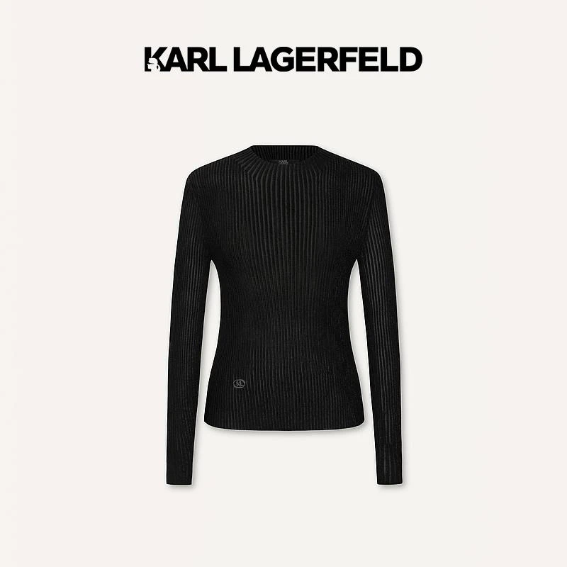 KARL LAGERFELD卡尔拉格斐早春新款黑色针织套头衫老佛爷K26E2301