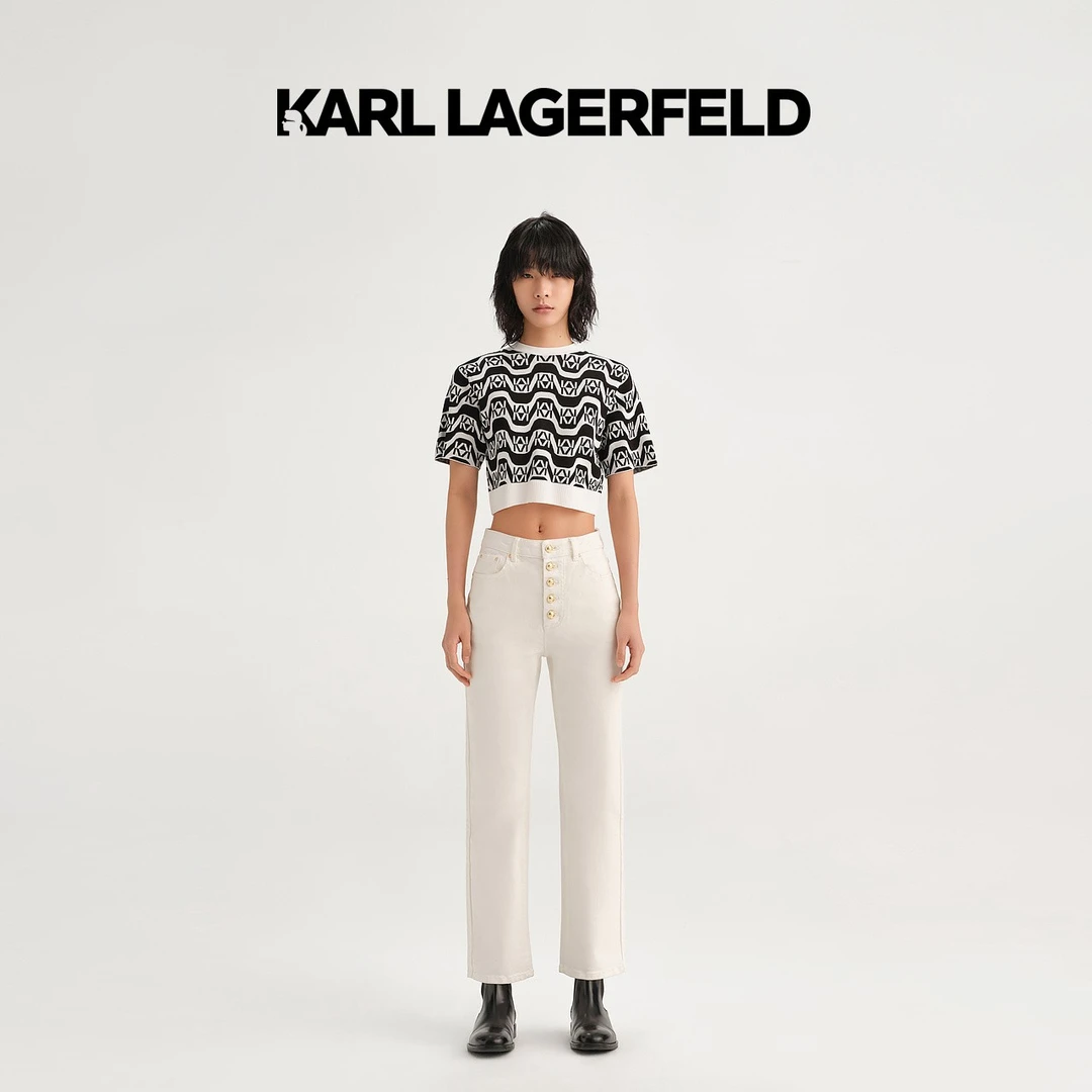 【晨粉专享价】KARL LAGERFELD 新款白色女士牛仔裤E33L1808