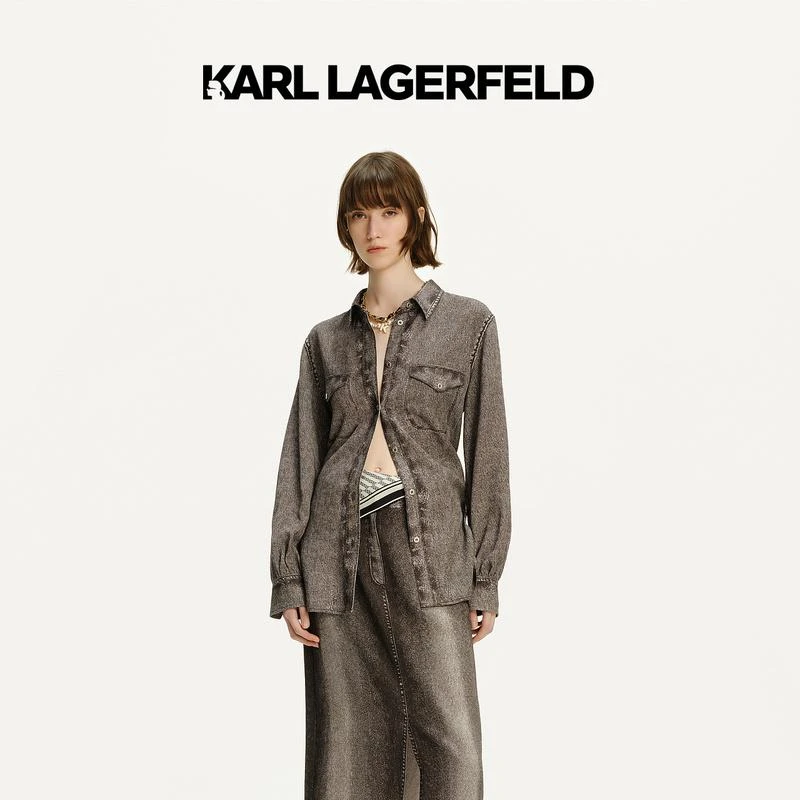 【官方】KARL LAGERFELD卡尔拉格斐24夏黑色牛仔外套老佛爷241L1449