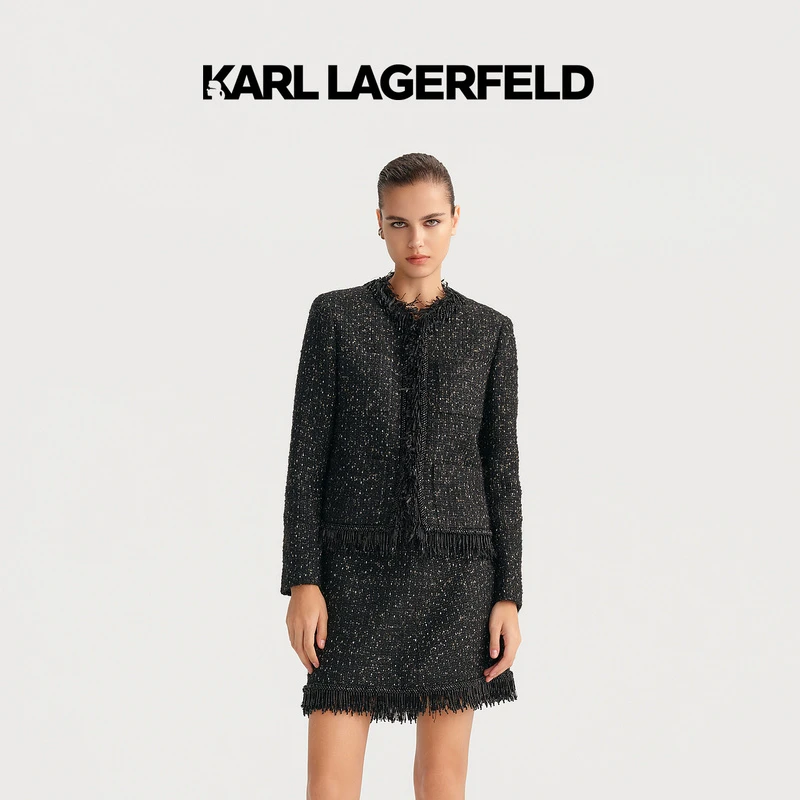 【官方】KARL LAGERFELD卡尔拉格斐23秋款粗花呢流苏边外套236L1415