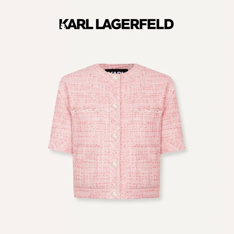 KA033【敏敏专享】KARLLAGERFELD新款粉色截短款花呢外套E41W153