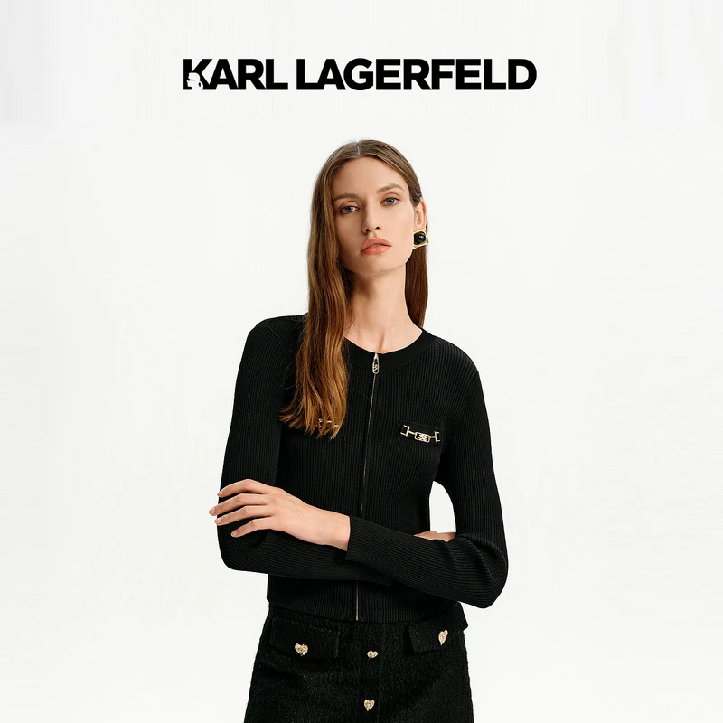 【晨粉专享价】KARL LAGERFELD卡尔拉格斐24秋圆领拉链开衫K26E2208