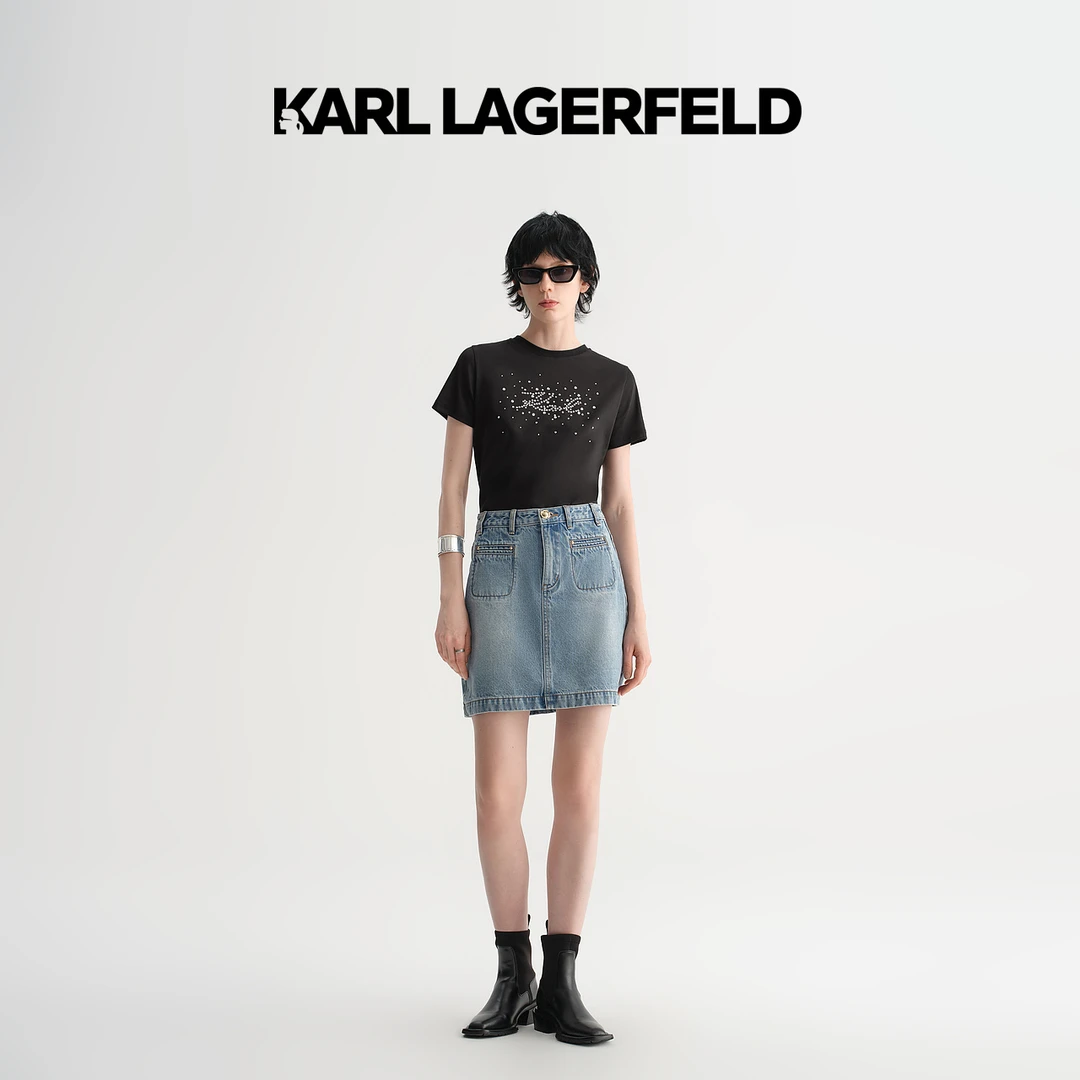 【官方】KARL LAGERFELD卡尔拉格斐新款牛仔半身裙老佛爷231L1212