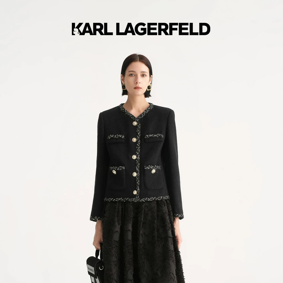 【banjour】KARL LAGERFELD早秋小香风花边四袋箱型外套E37W1538
