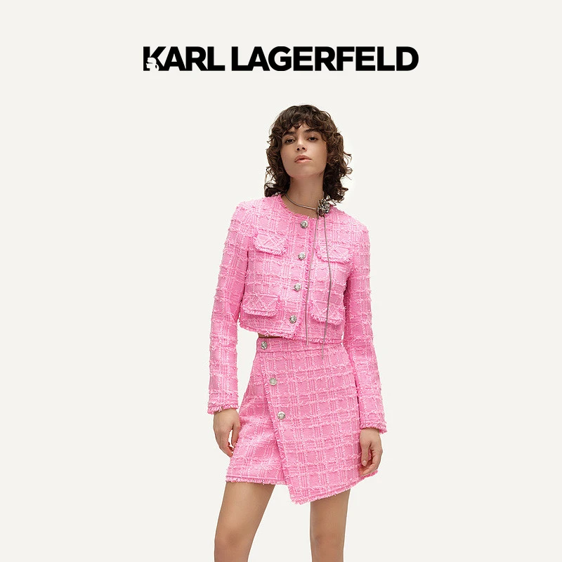 【若谷专属】KARLLAGERFELD春粉色花呢箱型小香外套M158
