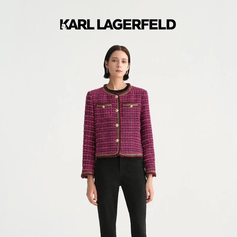 KARL LAGERFELD卡尔拉格斐24春撞色花边两袋小香风外套E37W1555