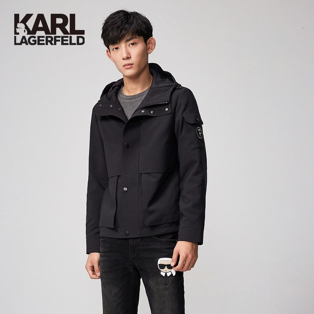 【官方】KARL LAGERFELD卡尔拉格斐按扣设计连帽夹克外套206N1404