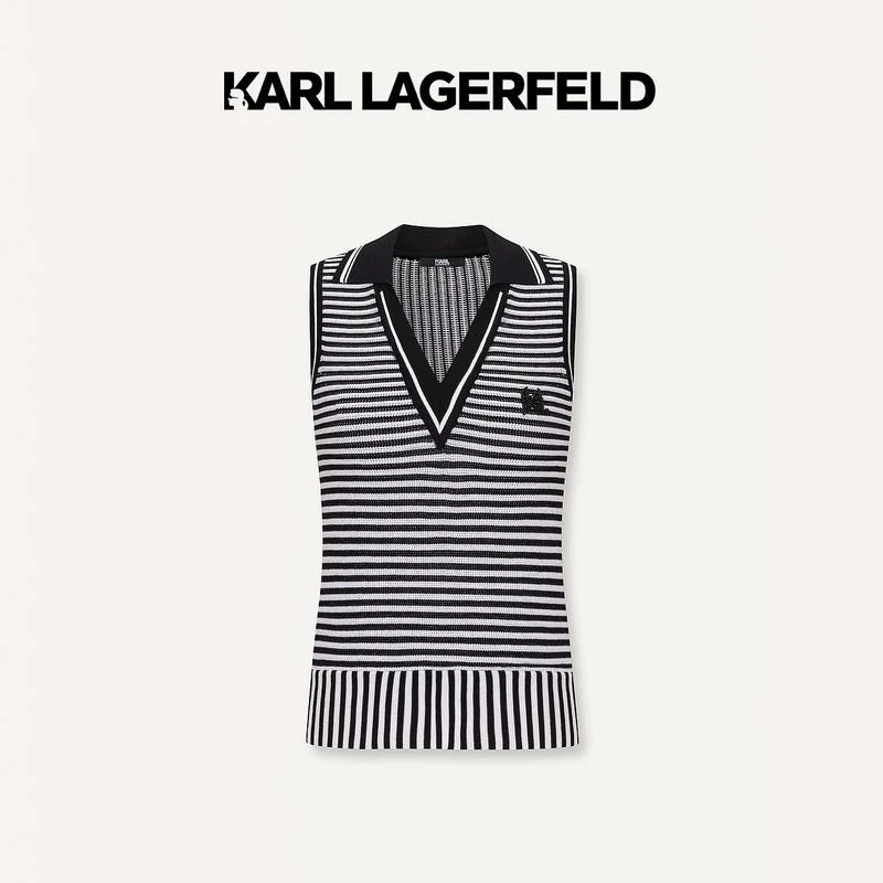 【蜜思仝专享】KARLLAGERFELD夏条纹V领针织套头衫E42W2043