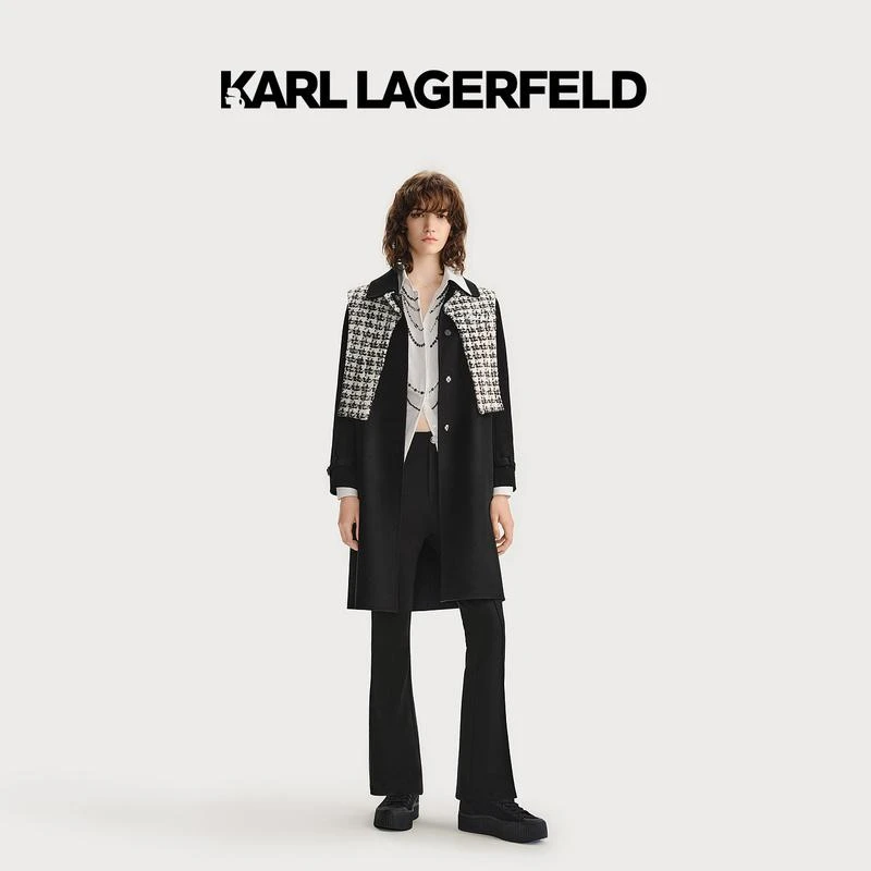 【星线好物】KARL LAGERFELD秋长款拼接大衣老佛爷E37W1502